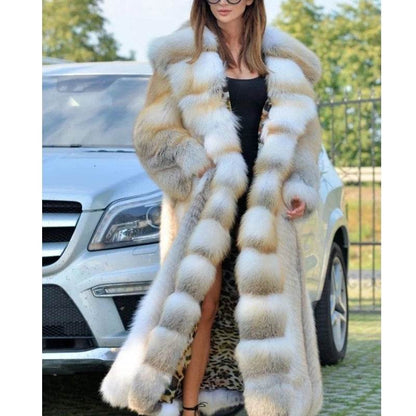 Buycenter Mid-Length Faux Fur Coat with Hood - Stylish European Design - Buy Center