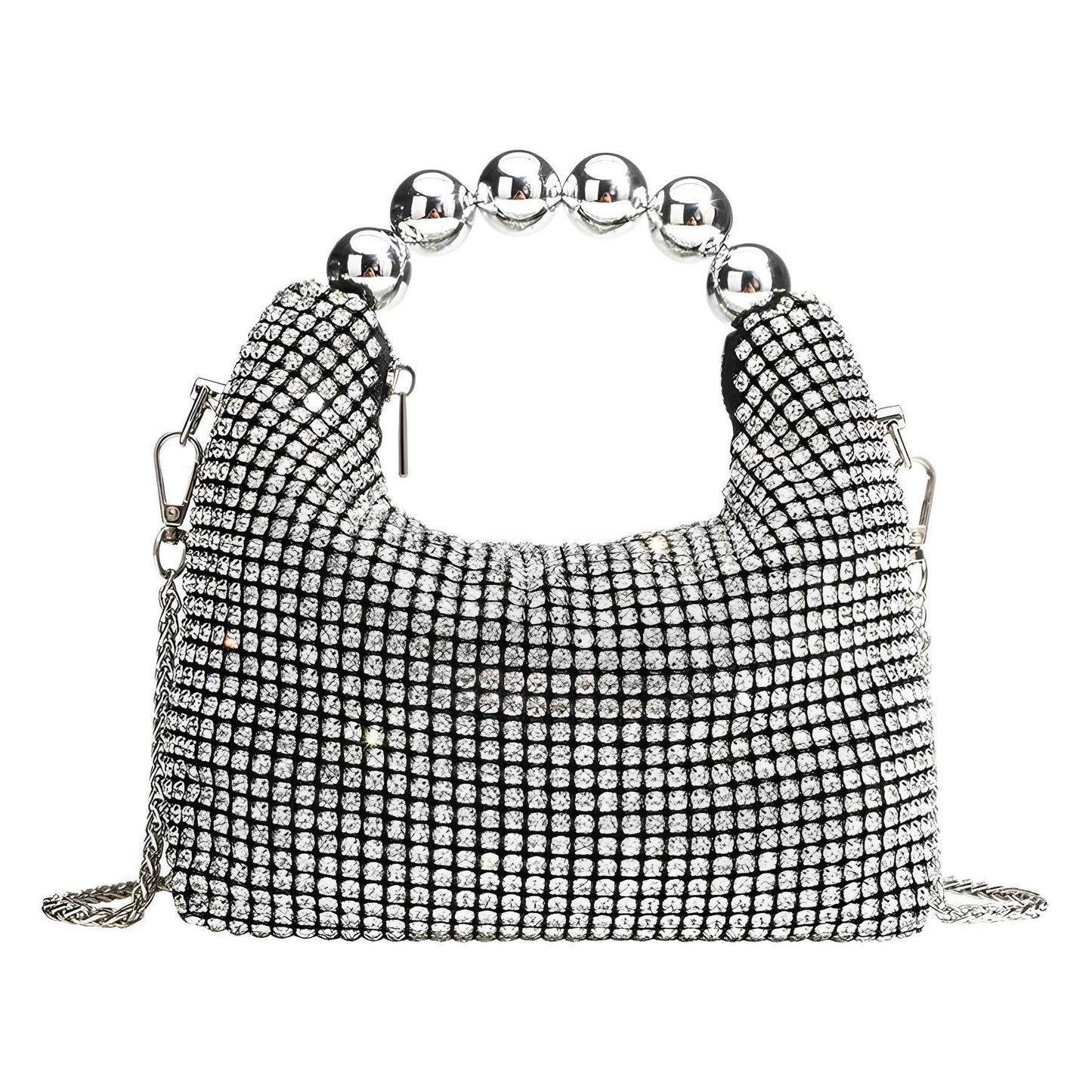 Elegant Shiny Rhinestone Clutch Bag - Silver Shoulder Chain for Dinner - Buy Center