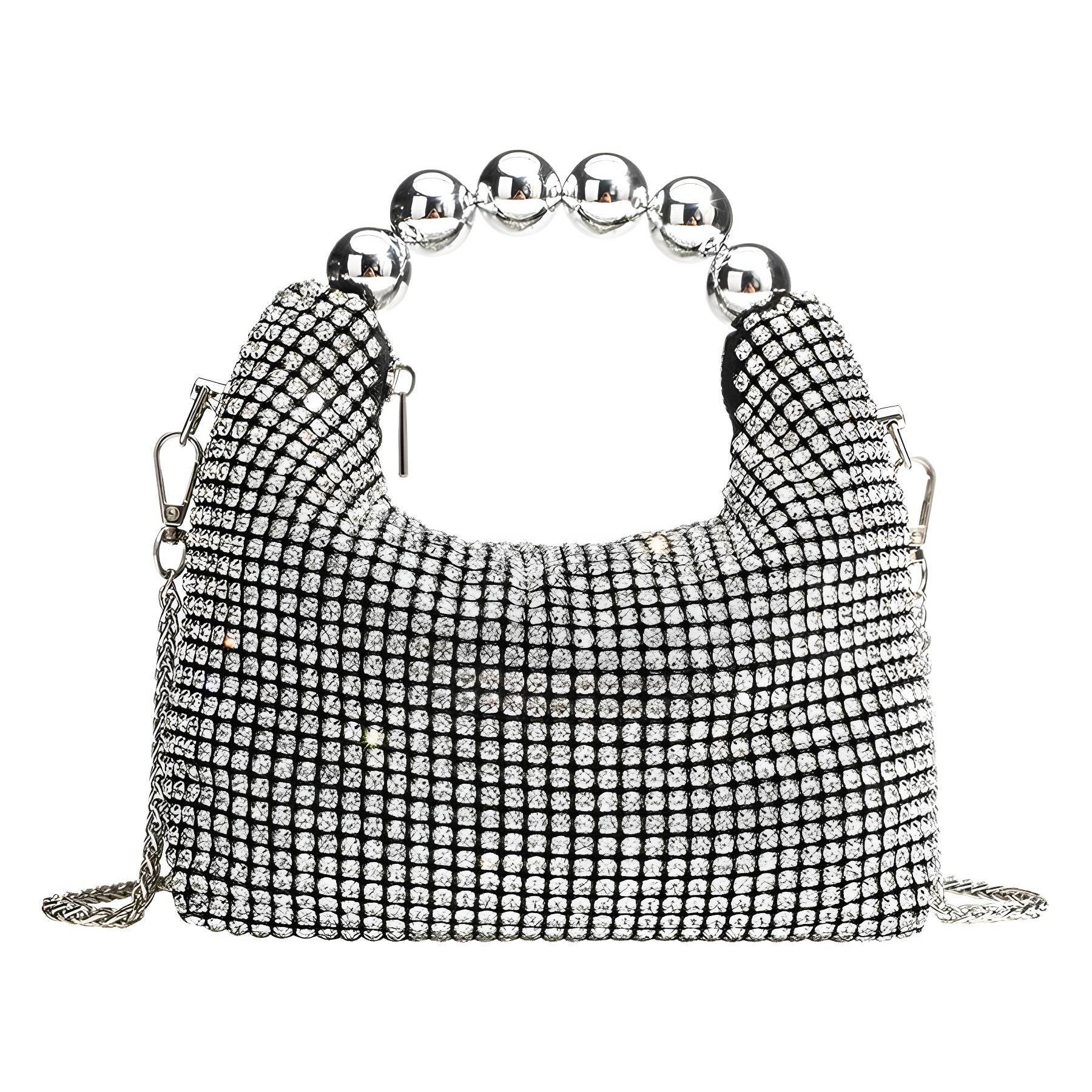 Elegant Shiny Rhinestone Clutch Bag - Silver Shoulder Chain for Dinner - Buy Center