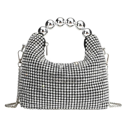 Elegant Shiny Rhinestone Clutch Bag - Silver Shoulder Chain for Dinner - Buy Center