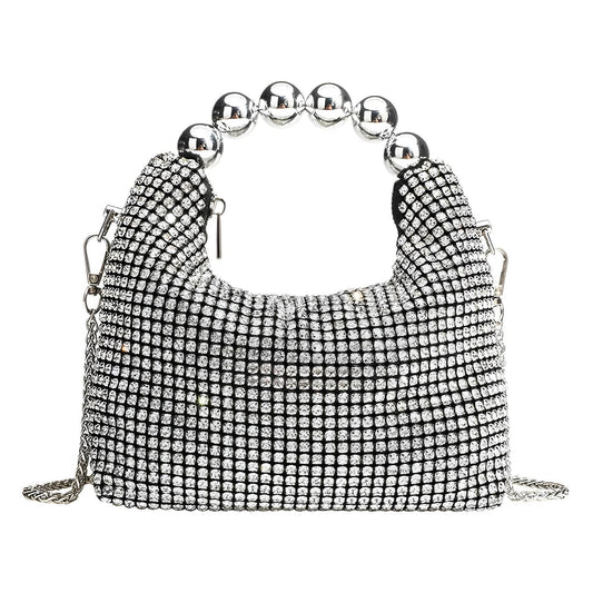 Elegant Shiny Rhinestone Clutch Bag - Silver Shoulder Chain for Dinner - Buy Center