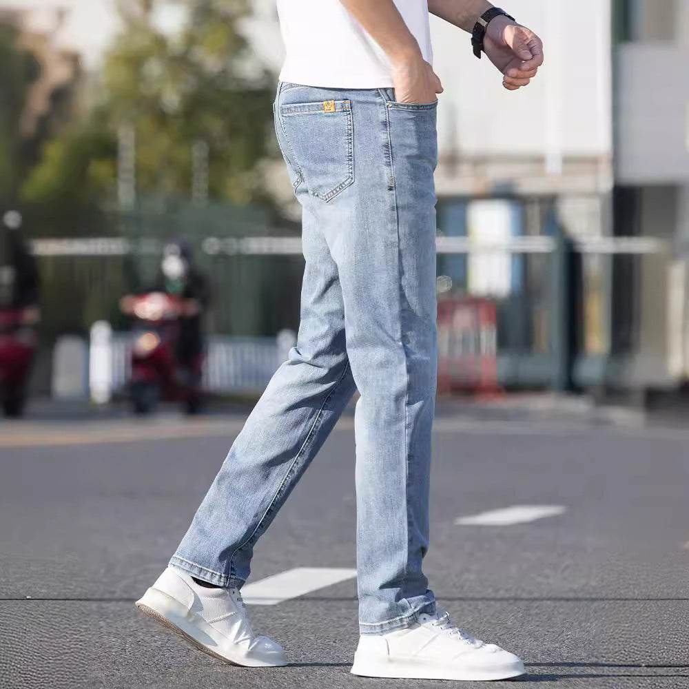 Men's Slim-Fit Summer Jeans - Light Blue & Gray Straight Trousers - Buy Center
