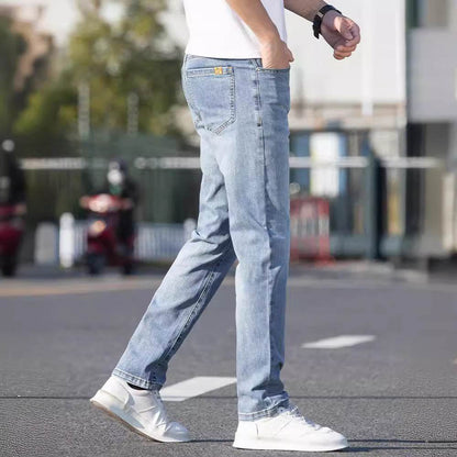 Men's Slim-Fit Summer Jeans - Light Blue & Gray Straight Trousers - Buy Center