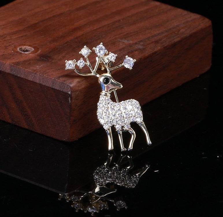 Buy Center Christmas Themed Deer Brooch - Elegant Alloy with Crystal Inlay - Buy Center