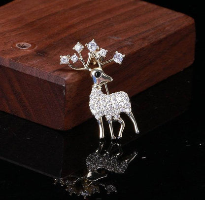 Buy Center Christmas Themed Deer Brooch - Elegant Alloy with Crystal Inlay - Buy Center