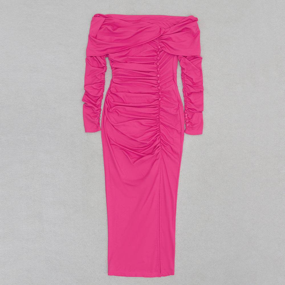 Buycenter Slim Long Dress - Wrinkled Gentle Style for Evening Wear - Buy Center