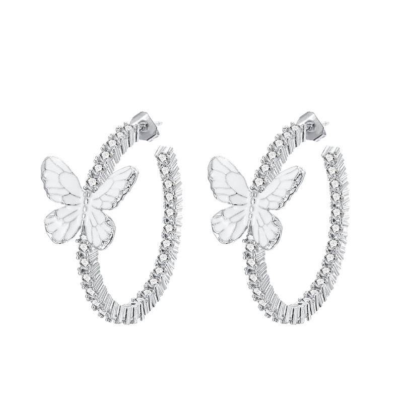 Xin White Butterfly Earrings - Micro Inlaid Zircon, Elegant Copper Design - Buy Center
