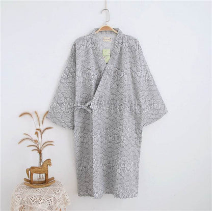 Pure Cotton Mid-Length Men's Robe - Breathable Double Gauze Comfort - Buy Center