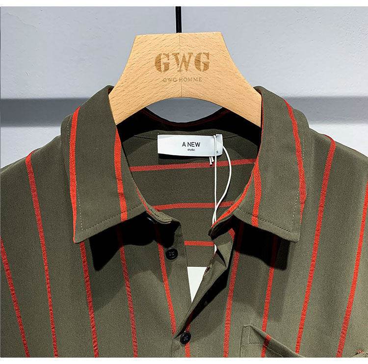 Men's Striped Short-Sleeved Shirt - Comfortable Black & Brown Style 2025 - Buy Center