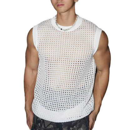 Korean Style Translucent Knitted Vest - Loose Fit, Silk Blend, Black & White - Buy Center