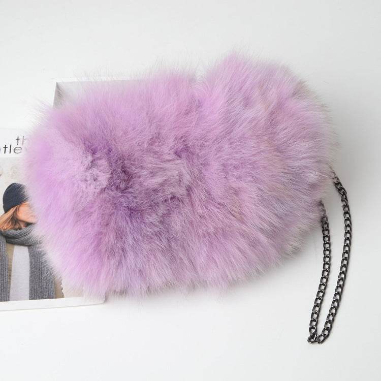 Buycenter Women's Fox Fur Chain Crossbody Bag - Warm & Stylish Evening Bag - Buy Center