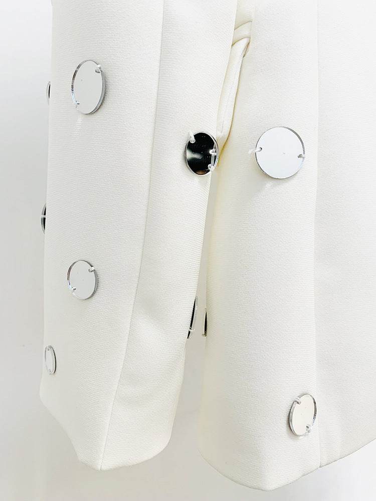 Buycenter Women's Round Mirror Beaded Suit Jacket - Stylish Cotton Trench Coat - Buy Center