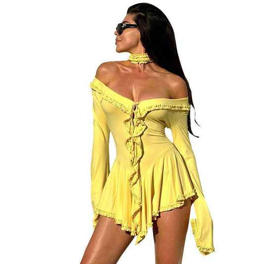 Women's Off-Shoulder Lace Dress - Sweetheart Neckline, High Waist Style - Buy Center