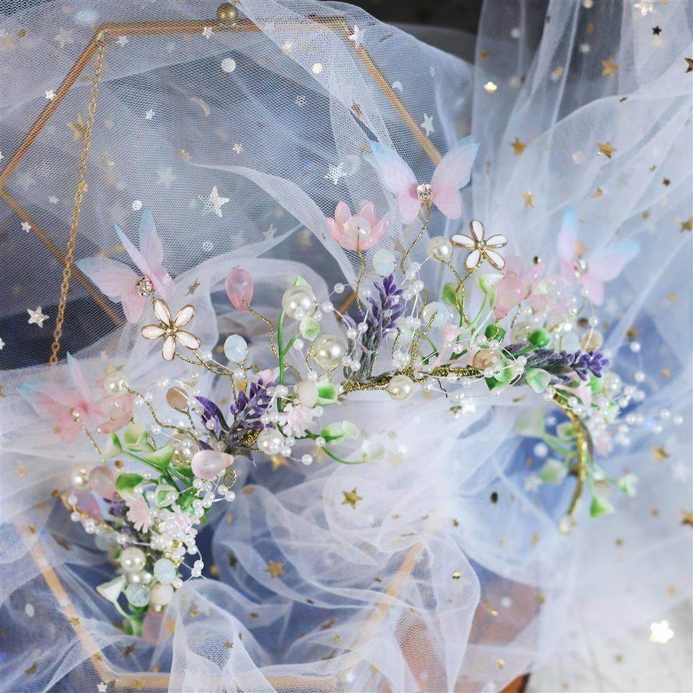 Enchanted Blue & White Fairy Butterfly Garland Headdress for Kids - Buy Center