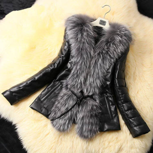 Buycenter Fur Collar Coat - Elegant PU Leather for Commuter Style - Buy Center