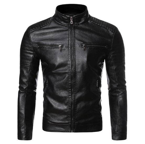 Buycenter Stand Collar Leather Jacket - Trendy Style for Casual Wear - Buy Center