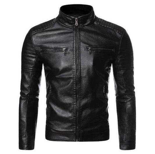 Buycenter Stand Collar Leather Jacket - Trendy Style for Casual Wear - Buy Center