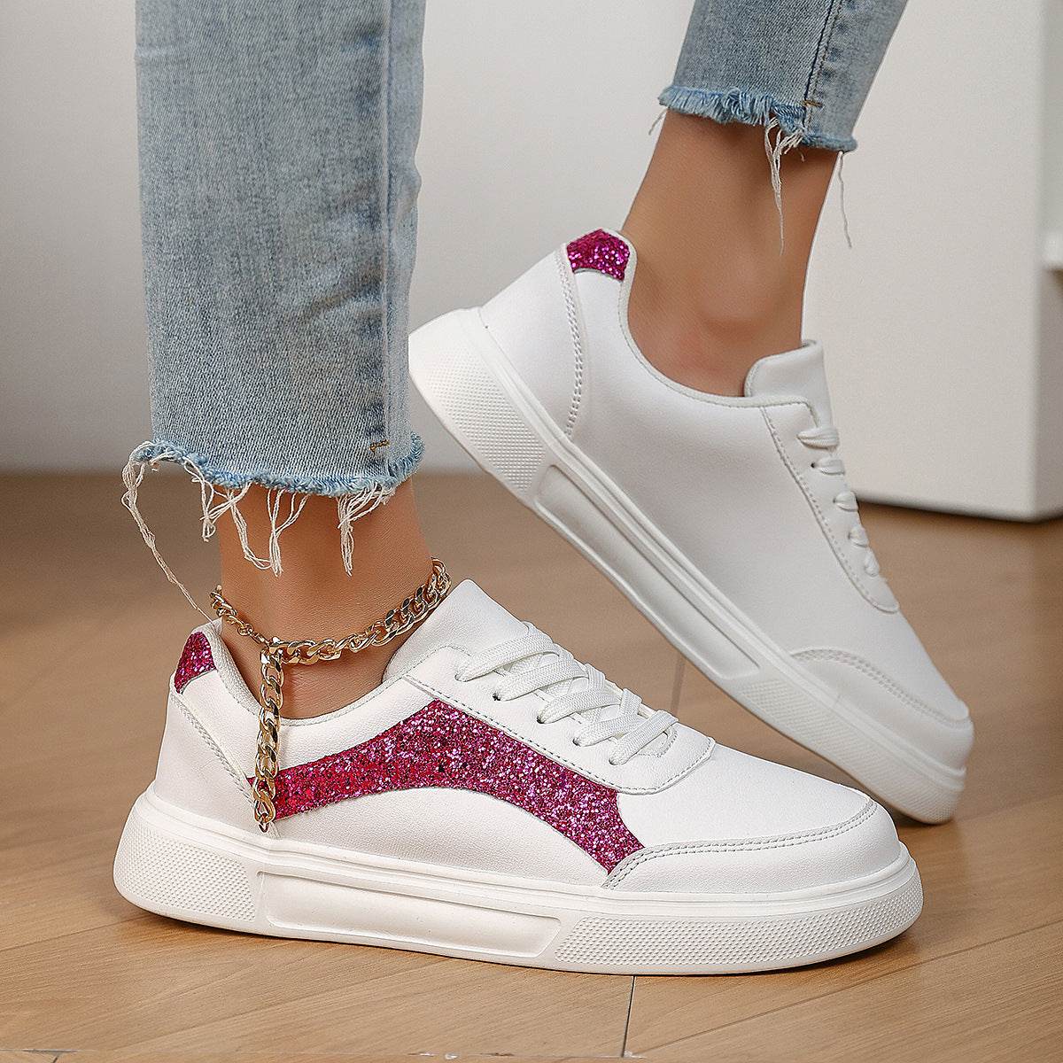 Stylish White Casual Vulcanize Shoes - Comfortable Lace-Up Sneakers - Buy Center