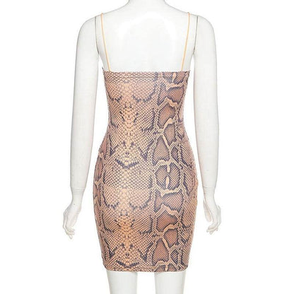 Buycenter Snake Print Hollow Bag Hip Skirt - Slim Evening Dress - Buy Center