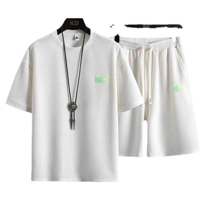 Men's Casual Tracksuit Short Sleeve Set - Breathable Waffle Cotton Style - Buy Center