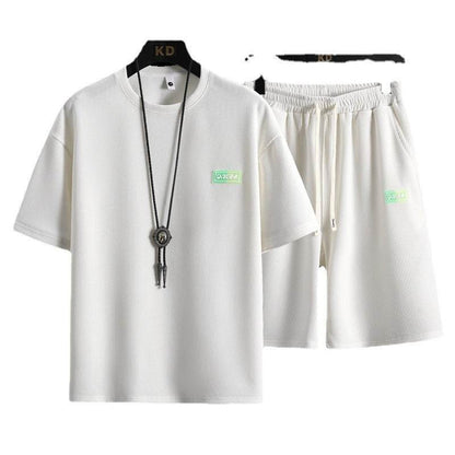 Men's Casual Tracksuit Short Sleeve Set - Breathable Waffle Cotton Style - Buy Center