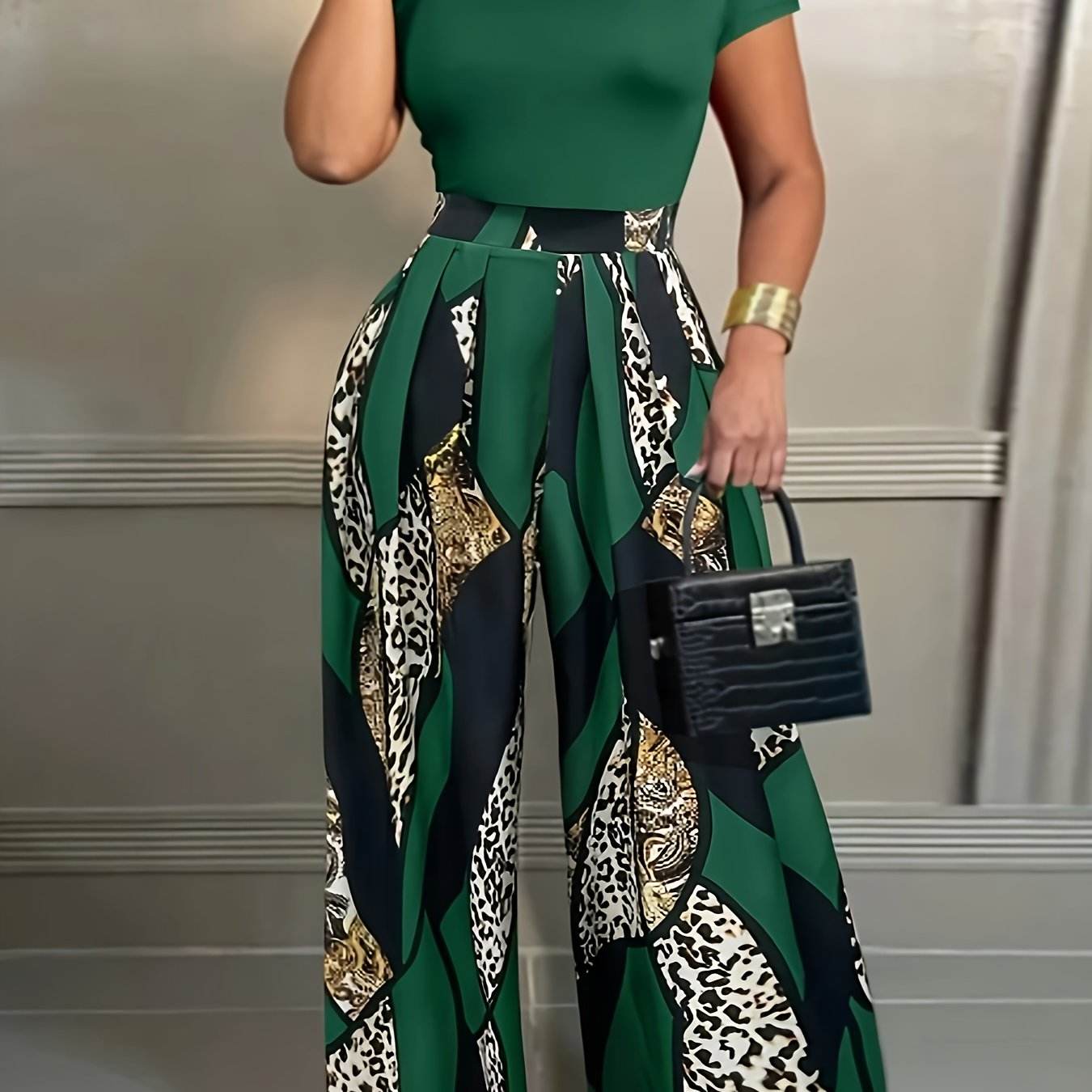 Elegant Two-Piece Set: Fitted T-Shirt & Loose Trousers for Summer - Buy Center