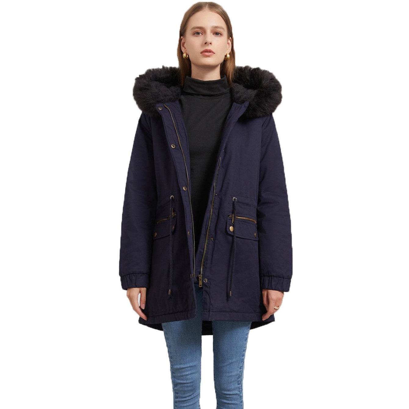 Women's Mid-Length Fur Collar Coat - Stylish Padded Jacket for Commuting - Buy Center