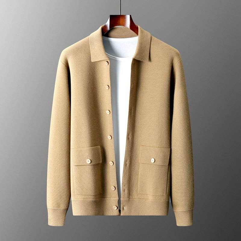 Buycenter Men's Wool Cardigan - Solid Color Thick Coat for Autumn Winter - Buy Center