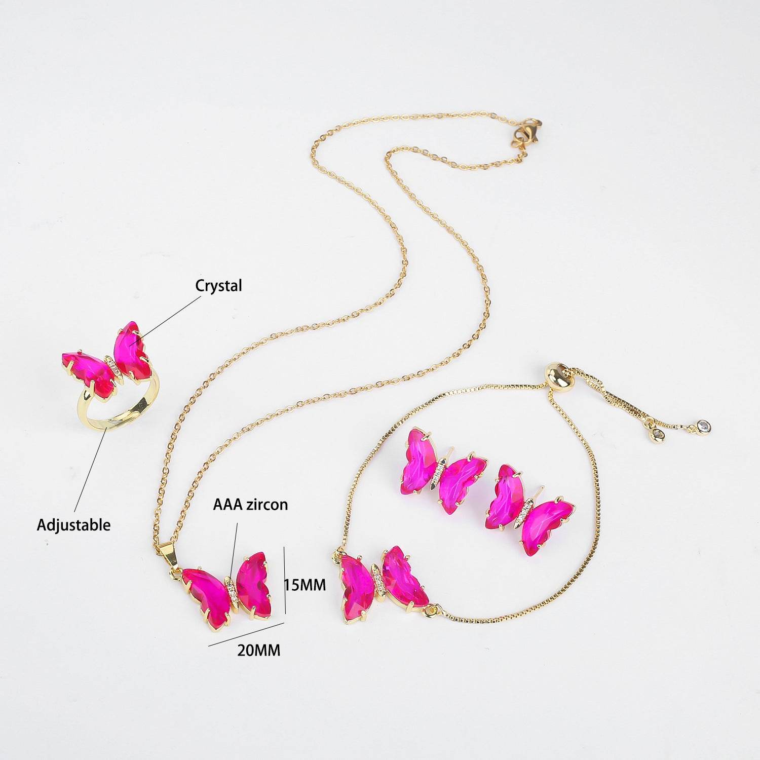 Buycenter Lucky Crystal Butterfly Jewelry Set - Necklace, Earrings & More - Buy Center