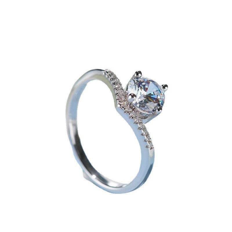 Buycenter S925 Silver Simulated Moissanite Ring - Elegant Crown Design - Buy Center
