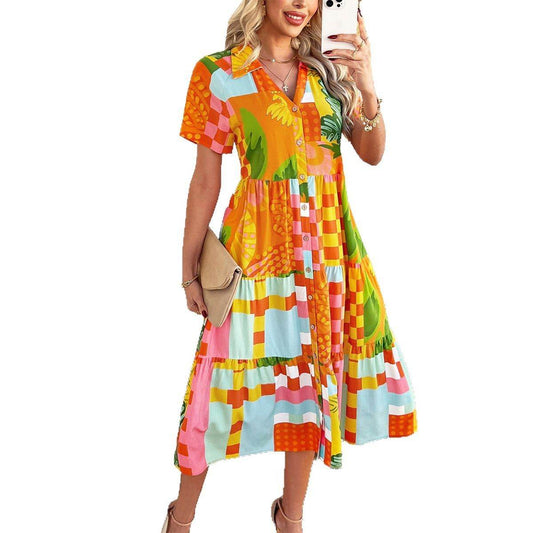 Buycenter High Waist Geometric Dress - Stylish Contrast Colors for Women - Buy Center