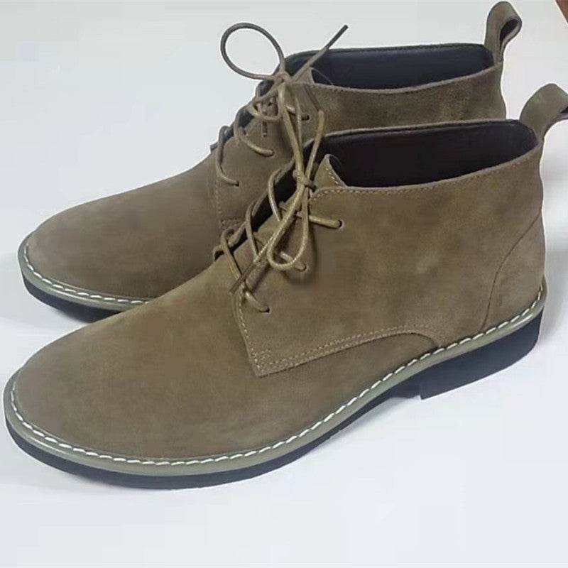 Mid-Top Men's Cowhide Suede Boots - Stylish Lace-Up Comfort & Durability - Buy Center