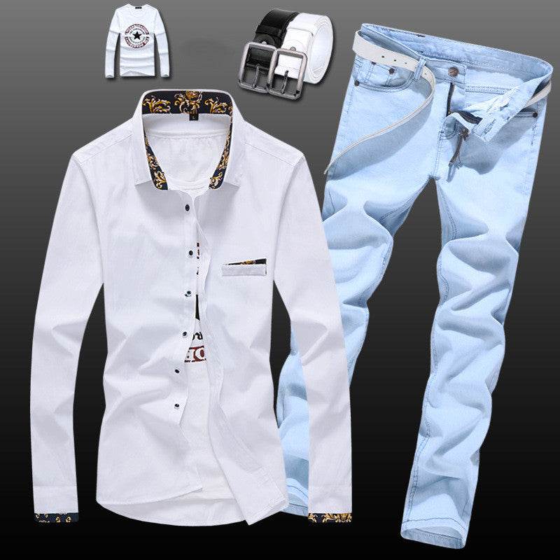 Men's Stylish Slim Fit Pajama Set - Denim Shirt & Pants Combo 2025 - Buy Center