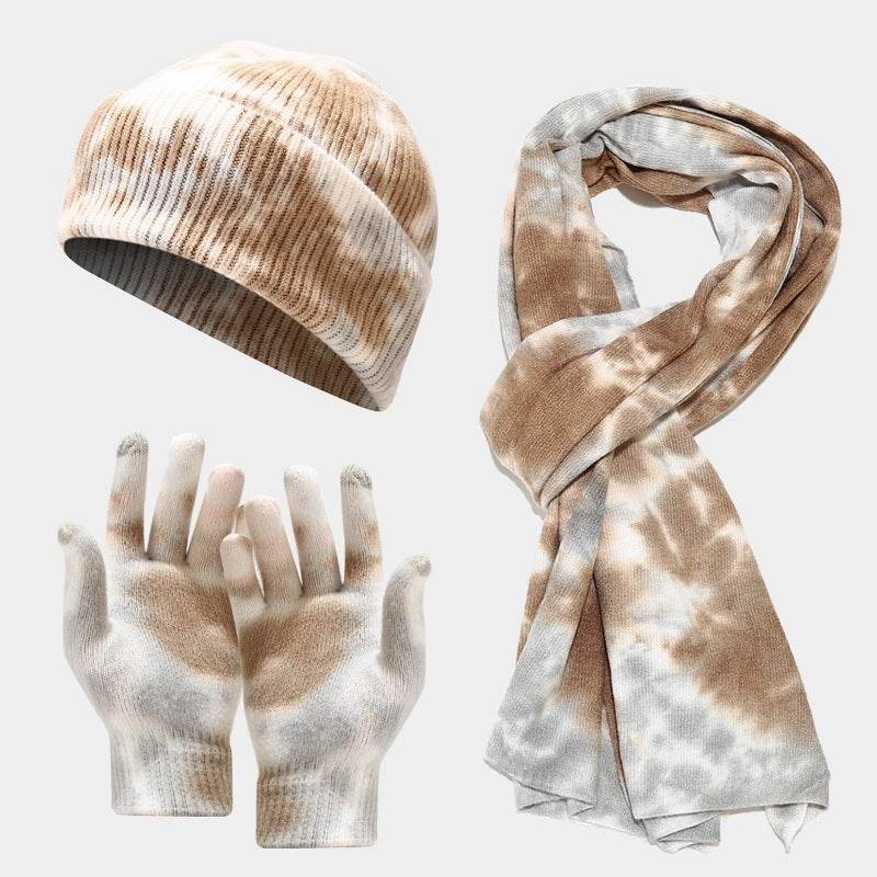 Trendy Tie-Dye Knitted Hat, Gloves & Scarf Set - Colorful Winter Ensemble - Buy Center