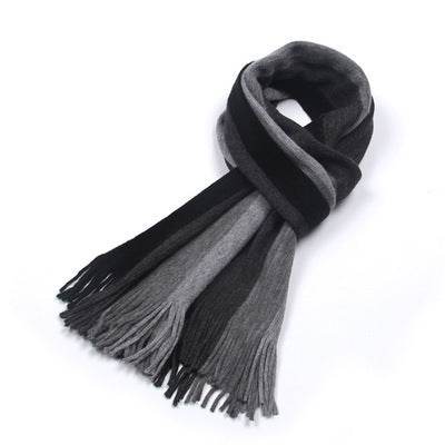 Men's Casual Striped Scarf - Warm Imitation Cashmere, Black Grey Style - Buy Center