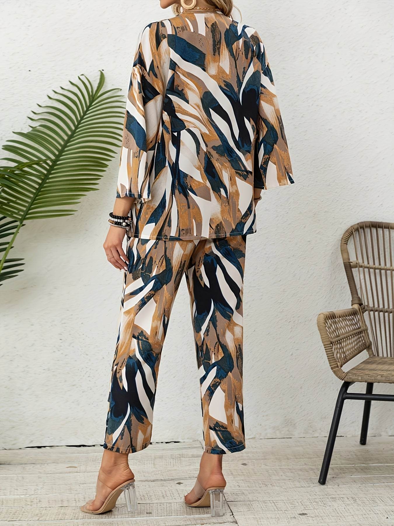 Elegant Women's Two-Piece Leaf Print Set - Spring Summer Style - Buy Center