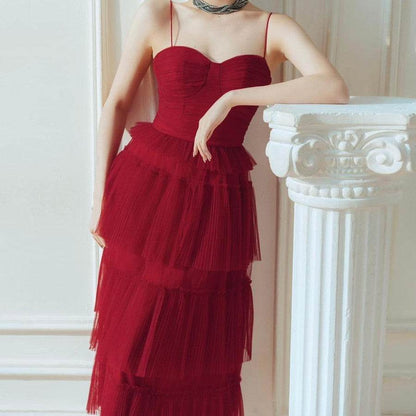 Buycenter Dark Red Evening Dress - Flowing Long Skirt for Elegant Occasions - Buy Center