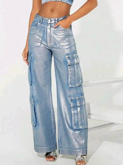 Fashion Silver Craft Denim Overalls - Wide Leg, Multi-Pocket Style - Buy Center