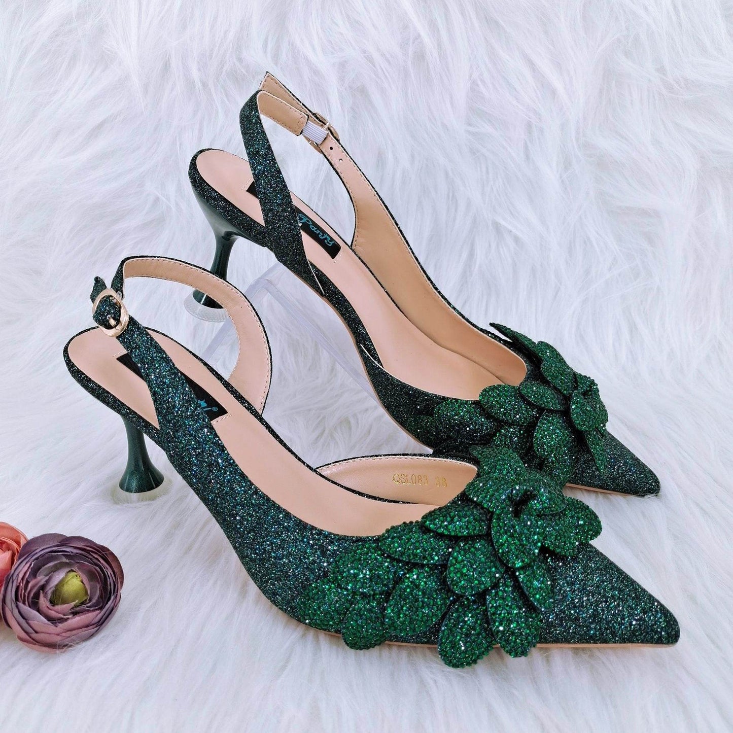 Handmade Leaf Decorative Evening Shoes Bag Set – Stylish Wine Glass Heel - Buy Center