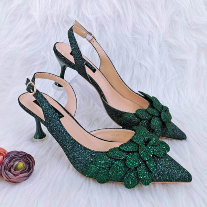 Handmade Leaf Decorative Evening Shoes Bag Set – Stylish Wine Glass Heel - Buy Center