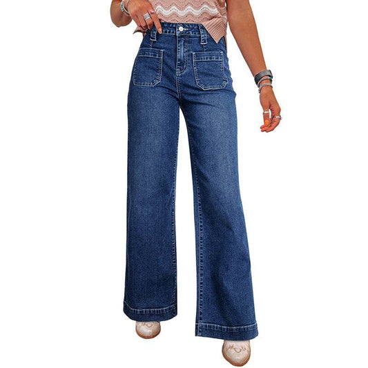 Retro High Waist Straight-Leg Trousers for Women - Casual Cotton Jeans 2025 - Buy Center