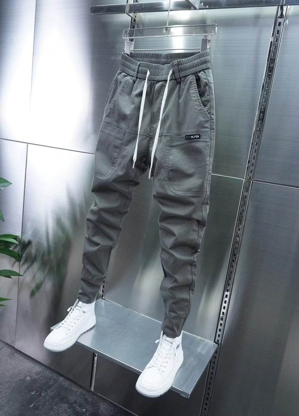 Stylish Solid Color Harem Trousers - Elastic Ankle Tie, Mid Waist Fit - Buy Center