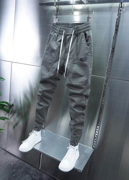 Stylish Solid Color Harem Trousers - Elastic Ankle Tie, Mid Waist Fit - Buy Center