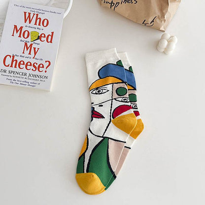 Boneless Suture Tube Socks - Trendy Abstract Lines, Free Size Comfort - Buy Center