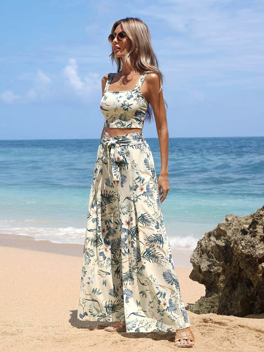 Women's Elegant Floral Print High-Waist Pantsuit - Casual Summer Style - Buy Center