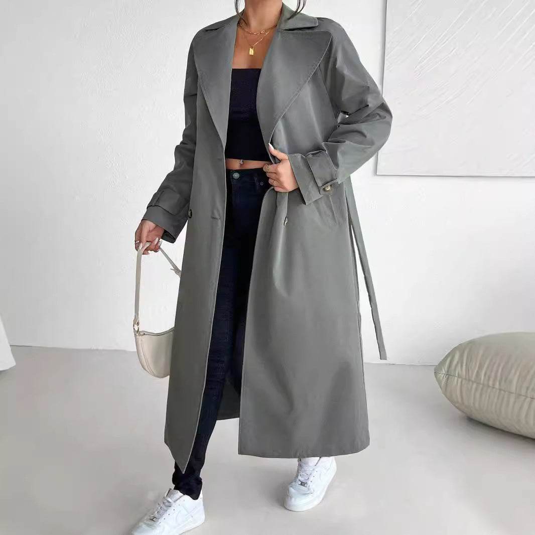 Temperament Leisure Double Breasted Coat - Elegant Gray Trench for Women - Buy Center