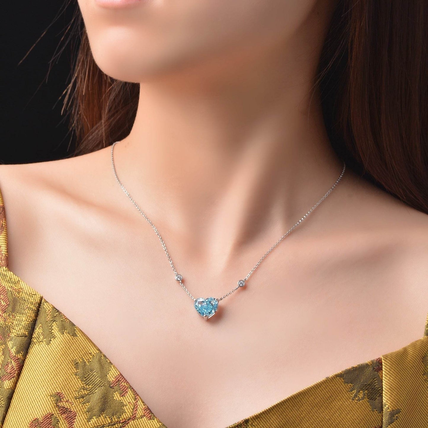 Ocean Blue Heart-shaped Zircon Necklace - S925 Silver Clavicle Chain - Buy Center