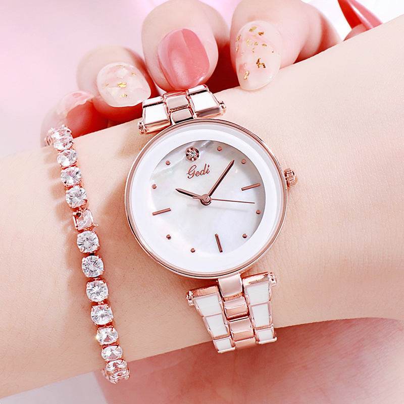 Trendy Korean Style Ladies Watch - White Quartz with Stainless Steel Strap - Buy Center