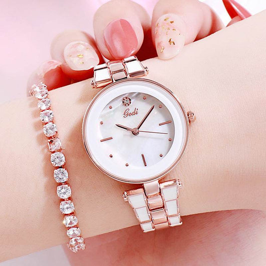 Trendy Korean Style Ladies Watch - White Quartz with Stainless Steel Strap - Buy Center