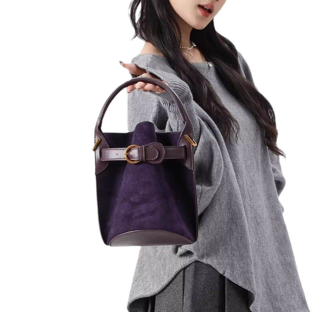 Buycenter Purple Velvet Bucket Bag - Stylish Women's Shoulder Messenger - Buy Center
